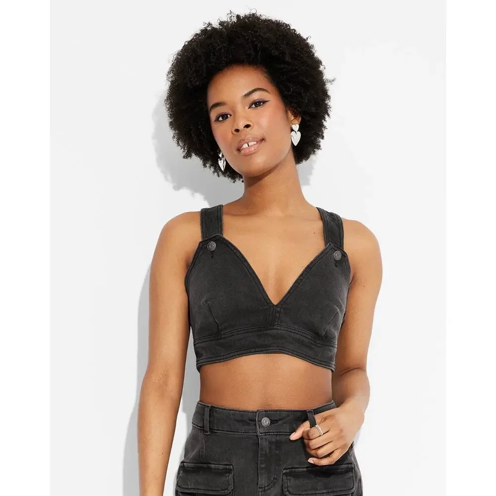 WildFable Cropped Denim Vest - Black Wash Women's S